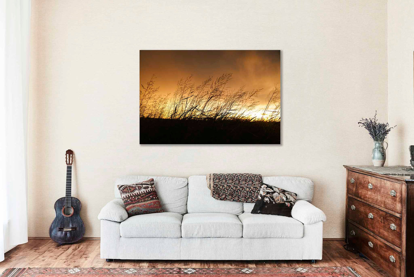Prairie Grass Canvas | Stormy Sunset Gallery Wrap | Country Photography | Oklahoma Nature Wall Art | Botanical Decor | Ready to Hang