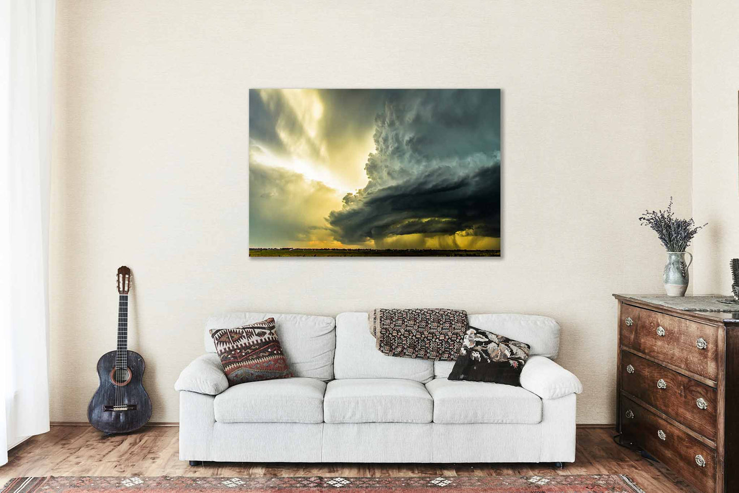 Supercell Thunderstorm Backlit by Sunlight in Oklahoma Canvas Wall Art | Storm Photography Weather Decor