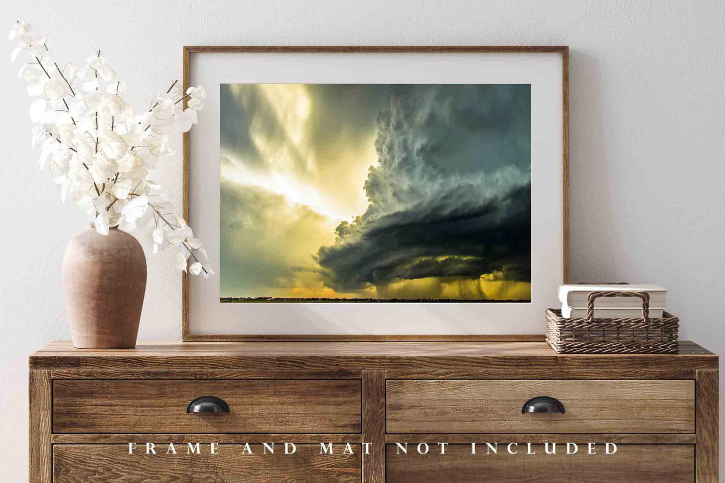 Storm Photography Print (Not Framed) Picture of Supercell Thunderstorm Backlit by Sunlight on Stormy Evening in Oklahoma Weather Wall Art Nature Decor