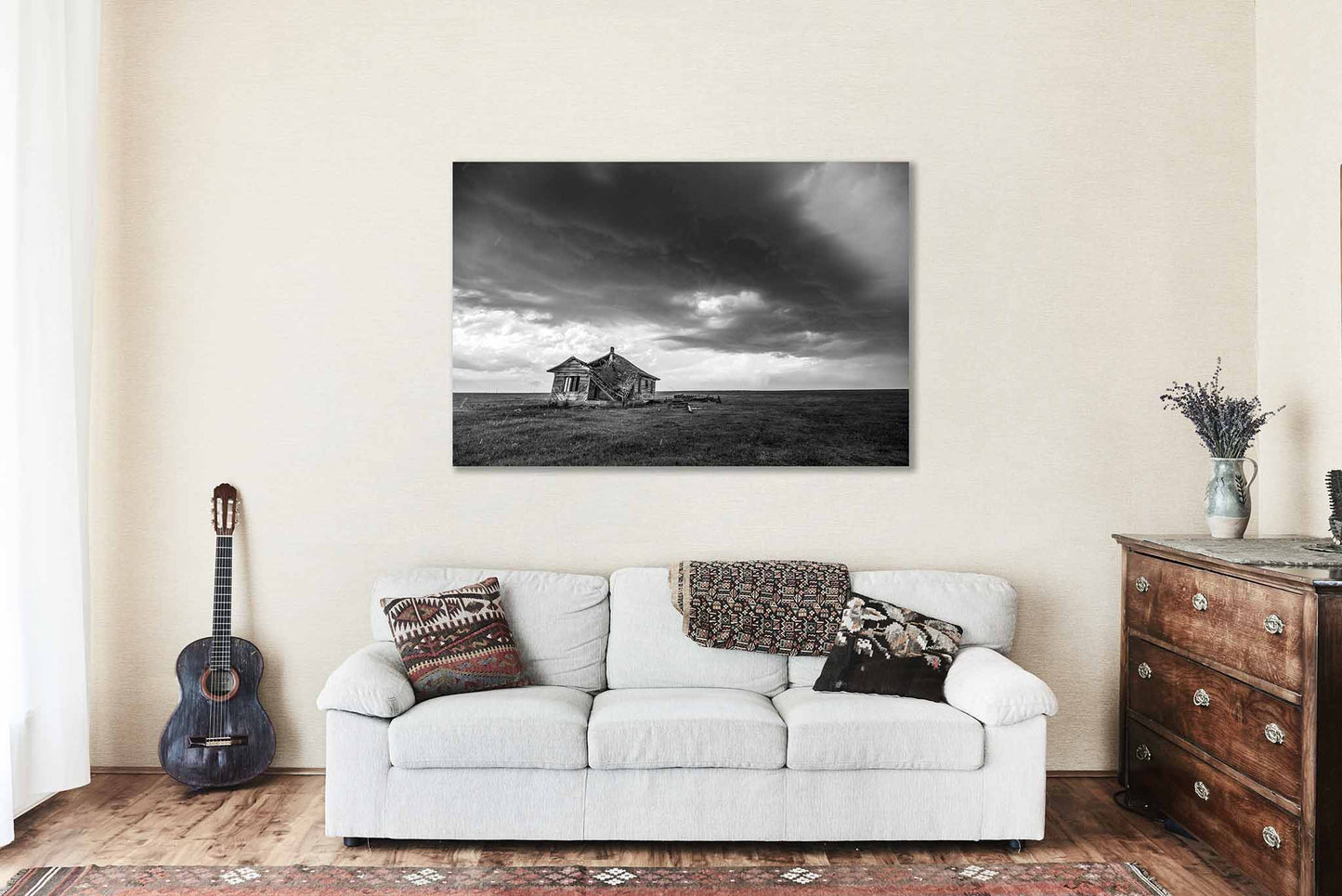 Abandoned Canvas | Old Homestead Gallery Wrap | Black and White Photography | Oklahoma Storm Wall Art | Western Prairie Decor | Ready to Hang