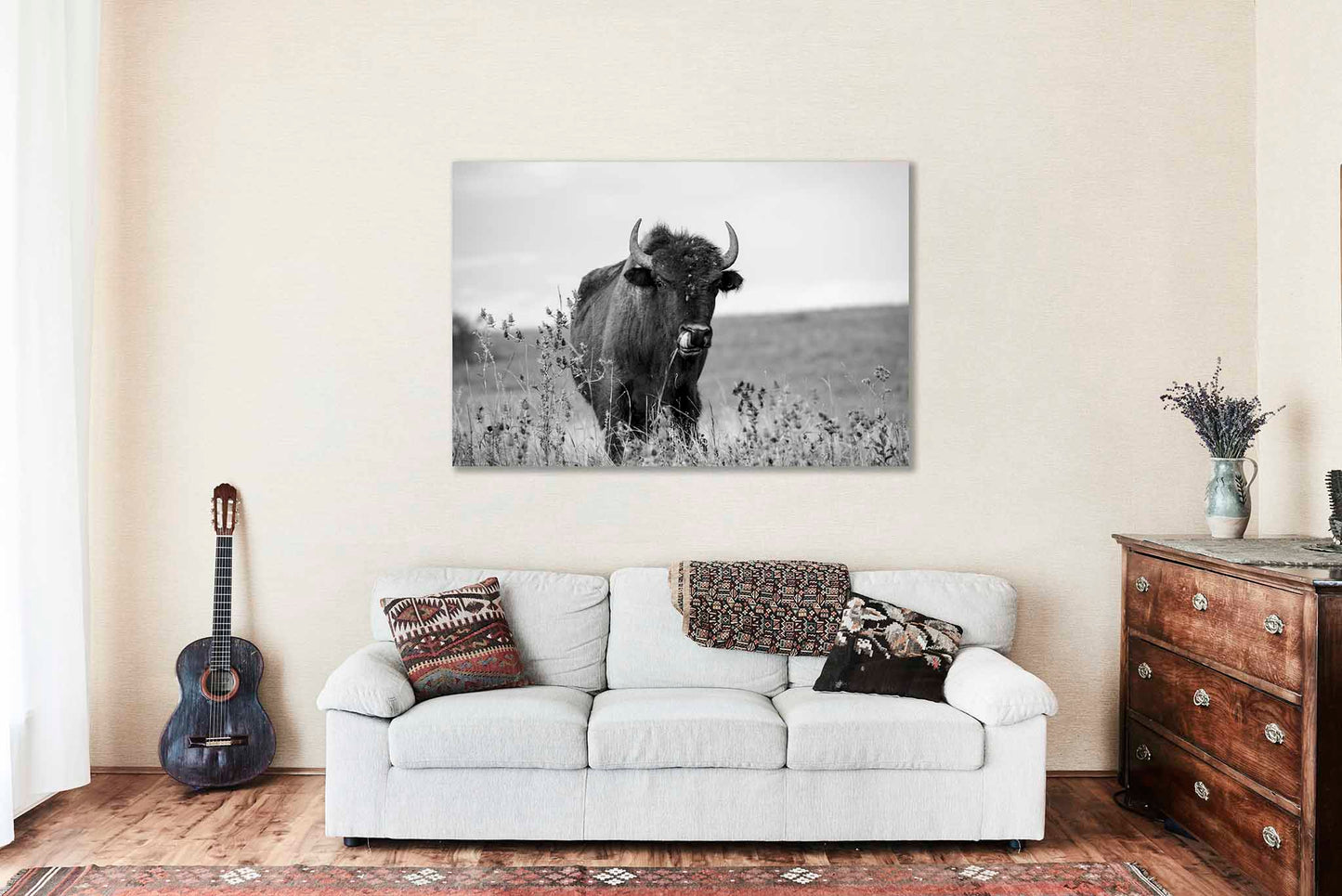 Bison Canvas | Black and White Gallery Wrap | Buffalo Photography | Oklahoma Wall Art | Western Decor | Ready to Hang
