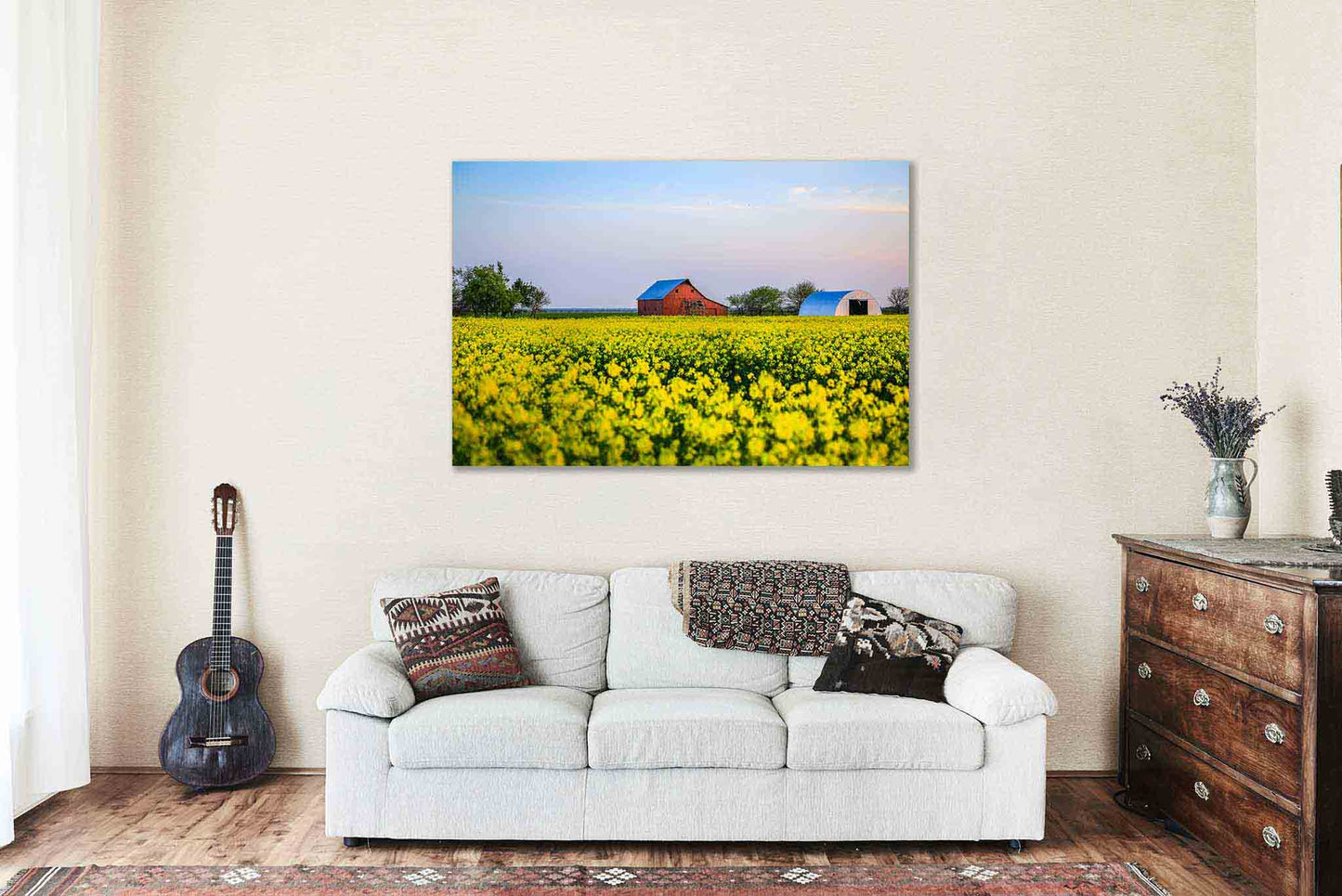Barn Canvas | Canola Field Gallery Wrap | Farm and Country Photography | Oklahoma Wall Art | Great Plains Decor | Ready to Hang