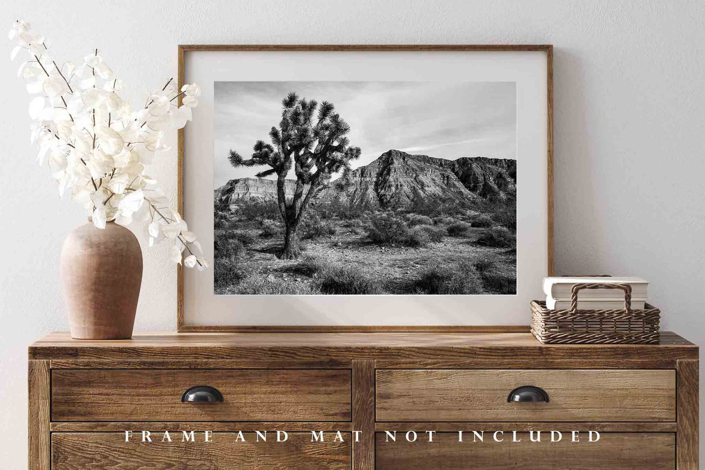 Desert Photography Print (Not Framed) Black and White Picture of Joshua Tree and Mountain in Arizona Western Wall Art Southwestern Decor