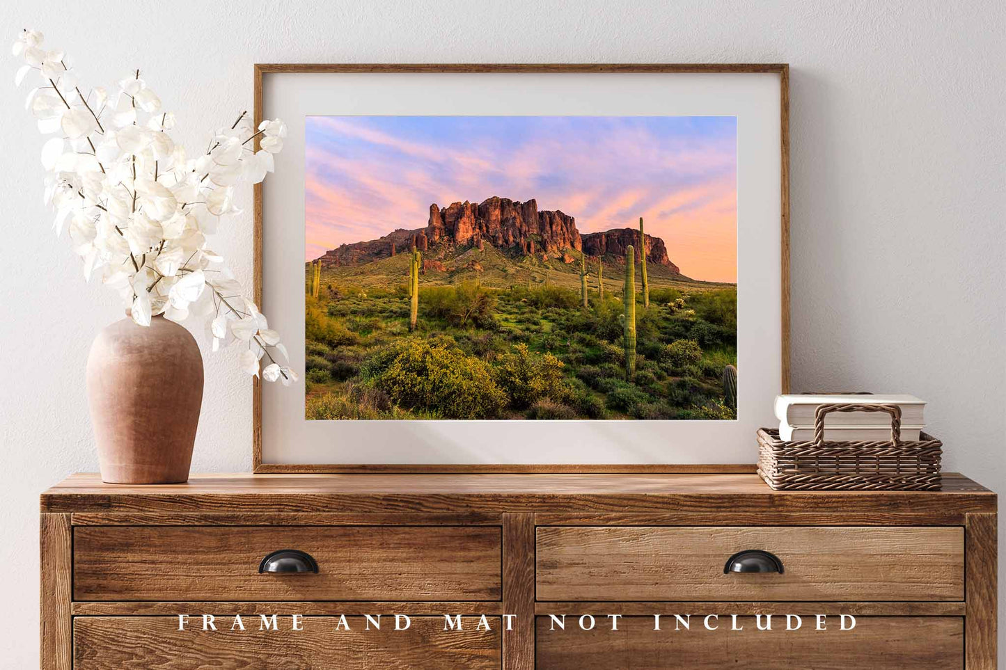 Sonoran Desert Photography Print (Not Framed) Picture of Superstition Mountains with Saguaro at Sunset in Arizona Western Wall Art Southwestern Decor