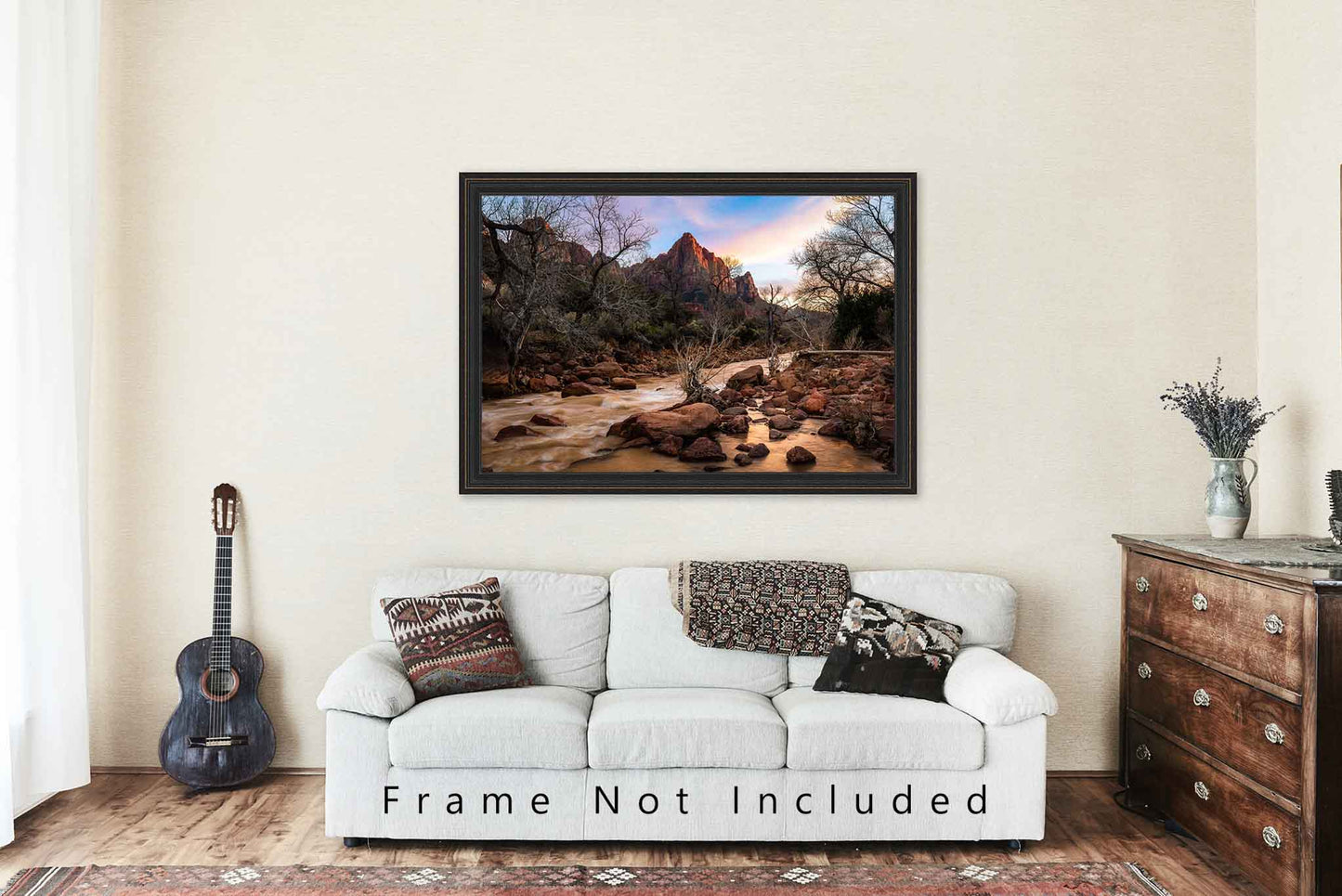 Zion National Park Photography Print (Not Framed) Picture of The Watchman Overlooking the Virgin River at Sunset in Utah Western Wall Art Nature Decor