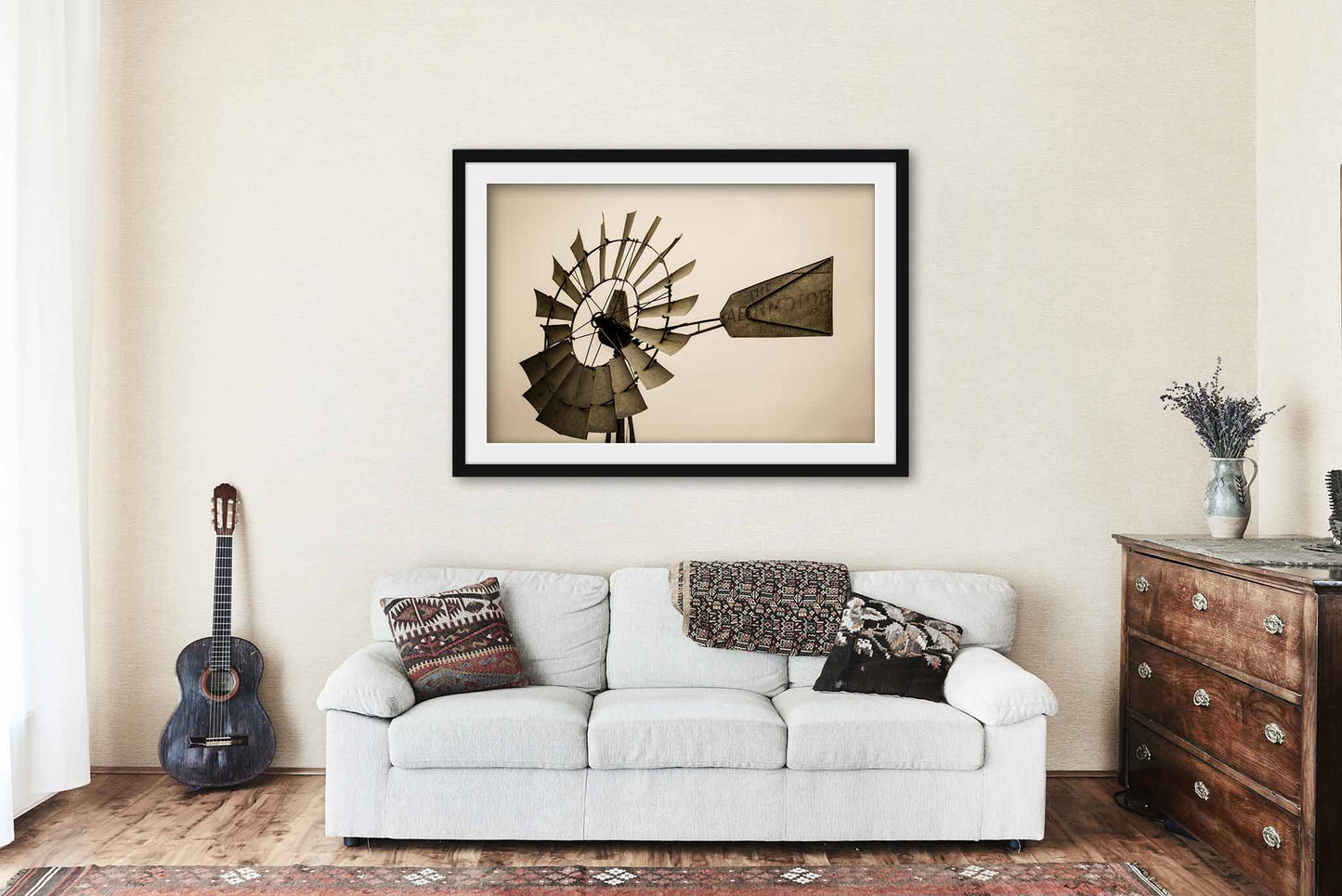 Windmill Framed and Matted Print | Country Photo | Iowa Decor | Sepia Photography | Farmhouse Wall Art | Ready to Hang