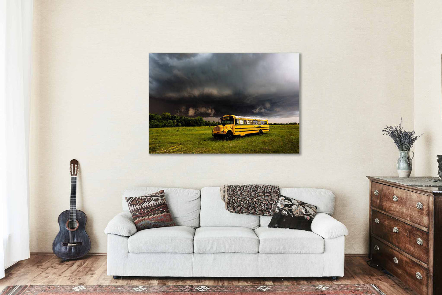 School Bus Canvas | Storm Gallery Wrap | Oklahoma Photography | Thunderstorm Wall Art | Classroom Decor | Ready to Hang