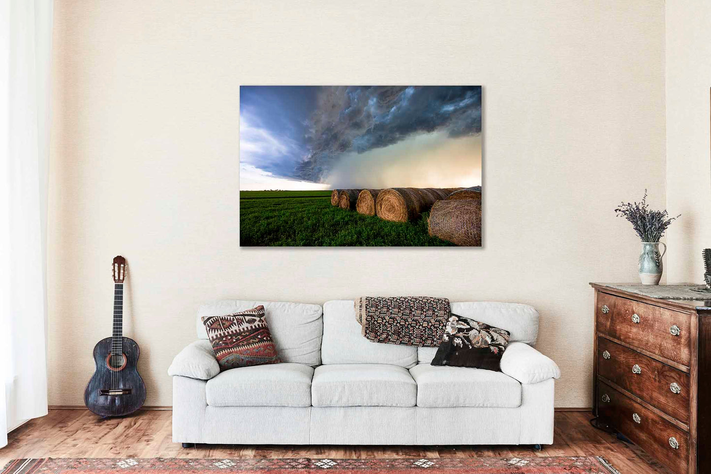 Storm Metal Print | Thunderstorm Photography | Hay Bale Wall Art | Kansas Landscape Photo | Farmhouse Decor | Ready to Hang