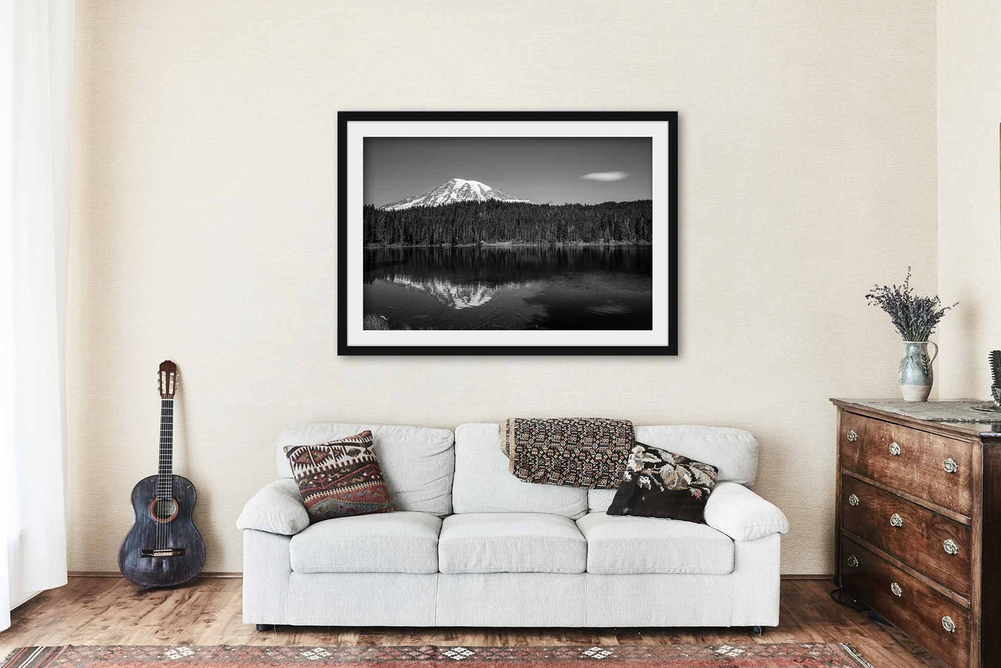 Mount Rainier Framed Print | Pacific Northwest Wall Art | Black and White Photography | Washington Photo | Nature Decor