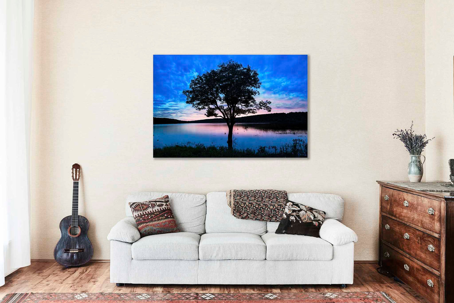Tree at Dusk Canvas | Silhouette Gallery Wrap | Lake Wister Photography | Oklahoma Landscape Wall Art | Nature Decor | Ready to Hang