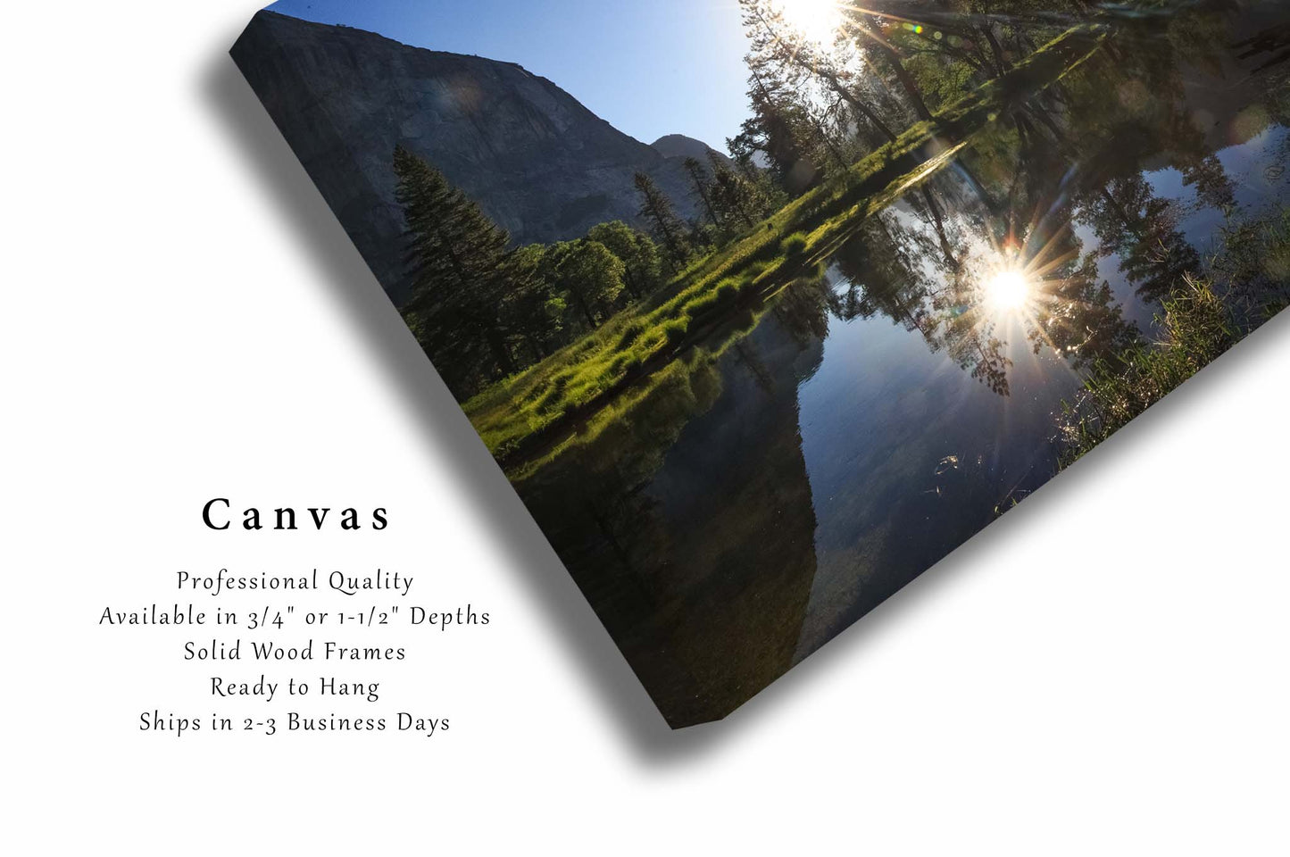 Canvas Wall Art (Ready to Hang) Gallery Wrap of Sun Reflection in Merced River in Yosemite National Park California Photography Sierra Nevada Decor
