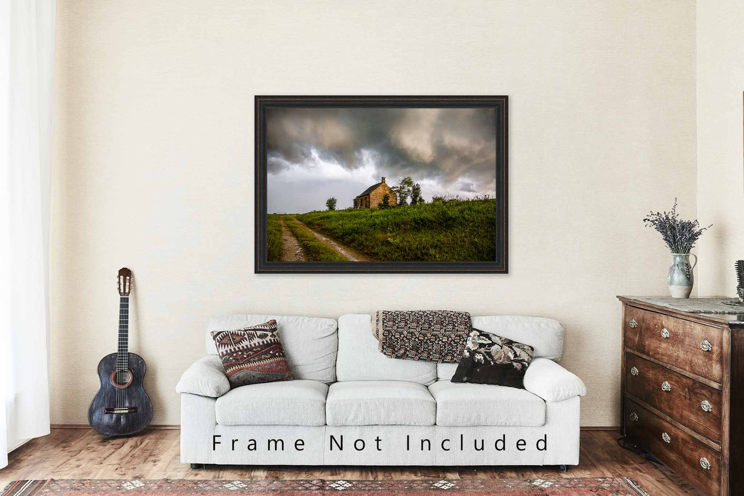 Farmhouse Decor - Photo Print of Abandoned Homestead Under Storm Clouds on Summer Day in Oklahoma - Rustic Country Photography Artwork