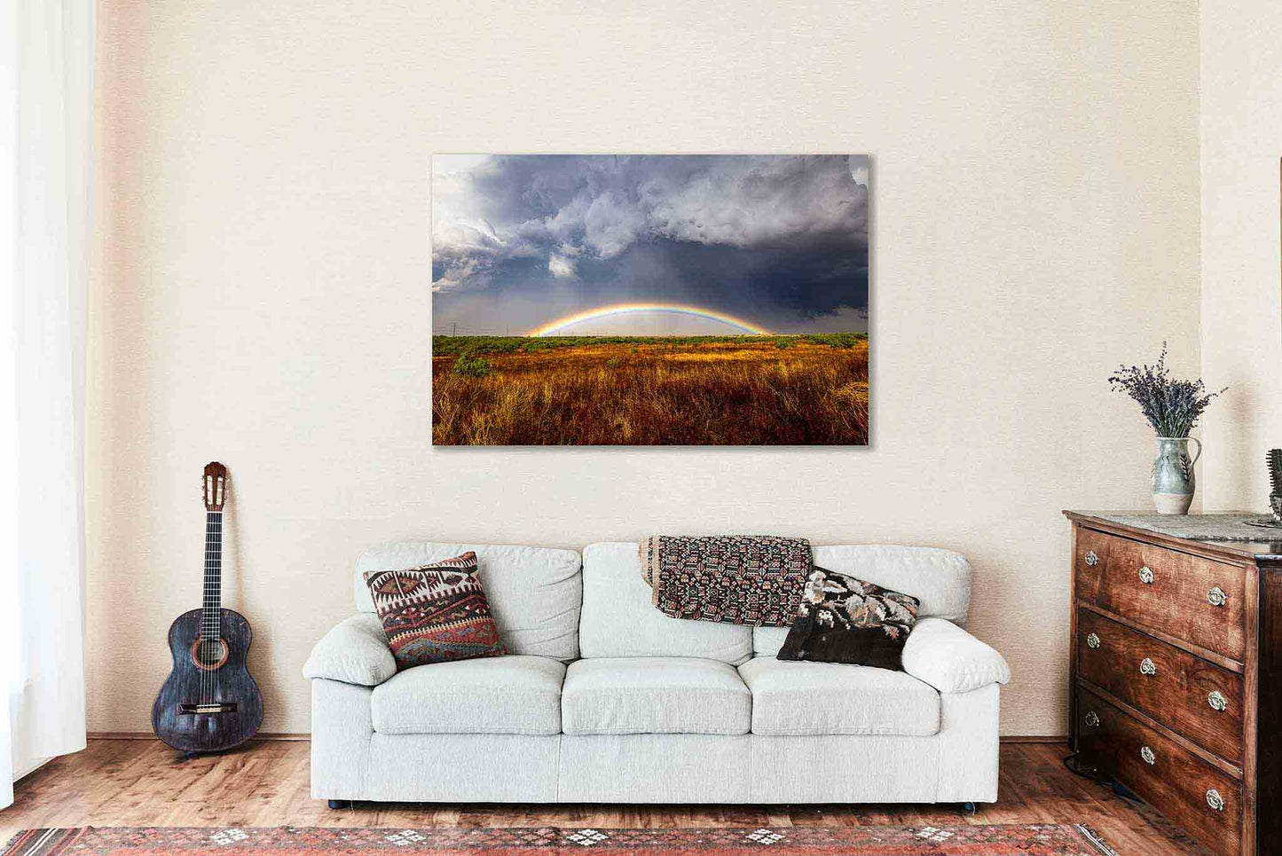 Rainbow Canvas | Great Plains Gallery Wrap | Stormy Sky Photography | Texas Wall Art | Nature Decor | Ready to Hang