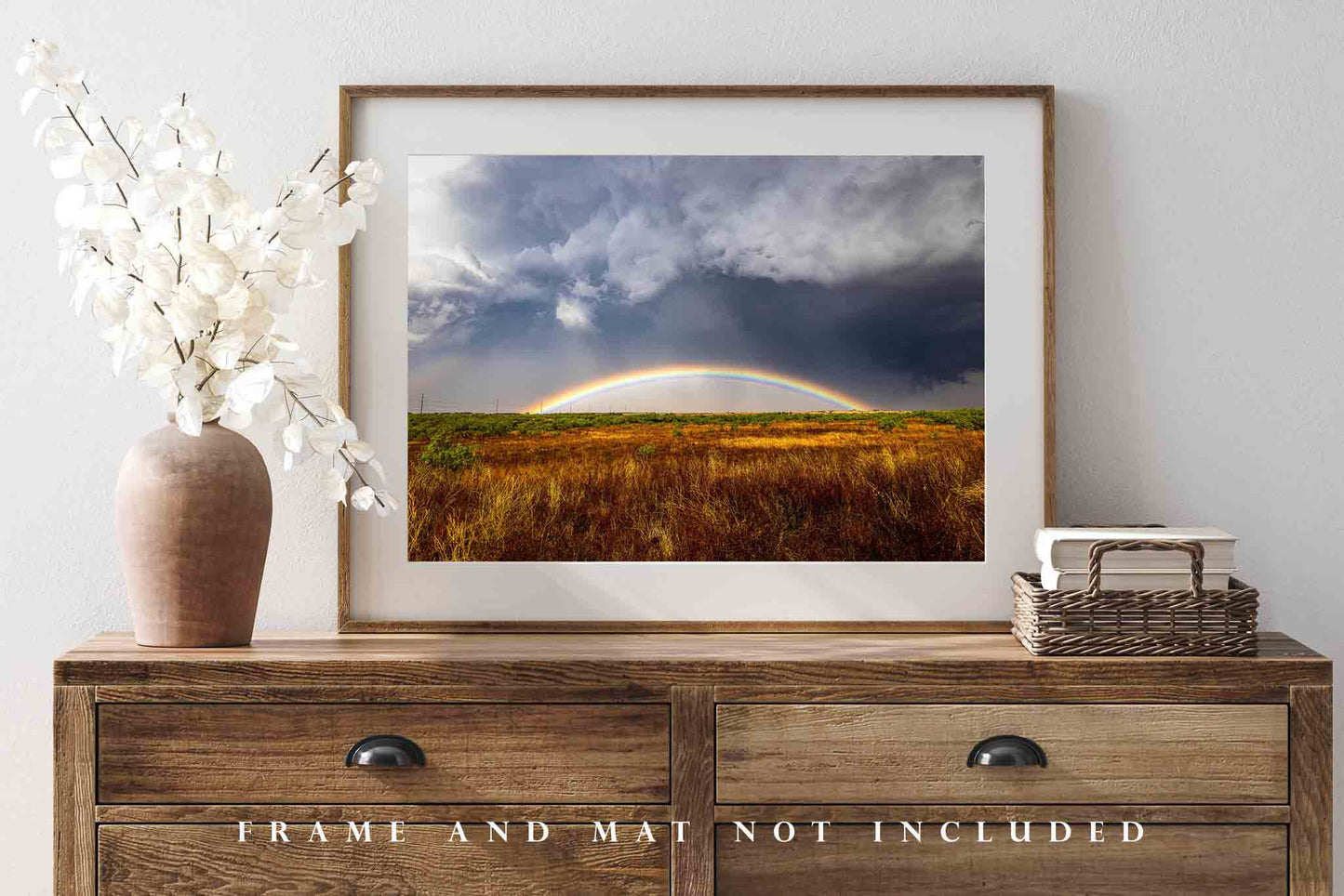 Great Plains Photography Print (Not Framed) Picture of Vibrant Rainbow Under Storm Clouds on Stormy Day in Texas Thunderstorm Wall Art Nature Decor