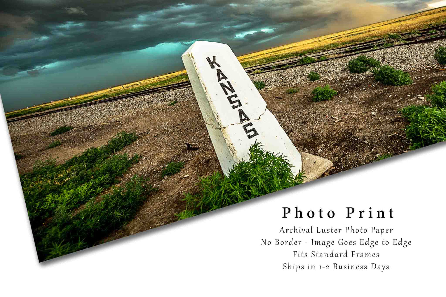 Great Plains Photography Print (Not Framed) Picture of Thunderstorm Advancing Past Railroad Post Along Kansas and Colorado State Line Storm Wall Art Western Decor