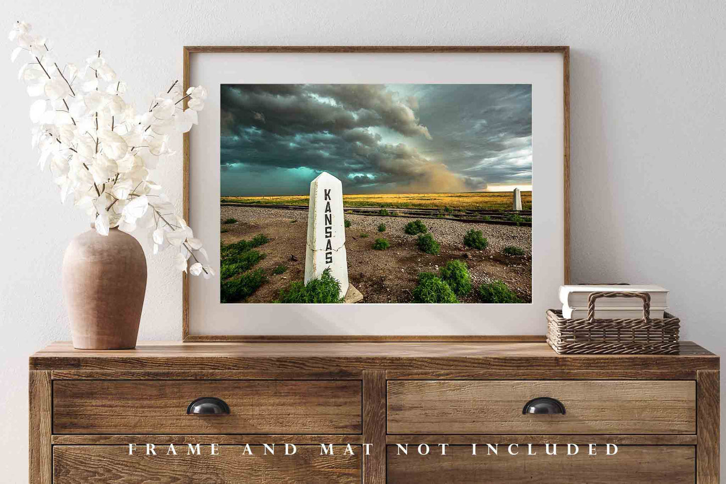 Great Plains Photography Print (Not Framed) Picture of Thunderstorm Advancing Past Railroad Post Along Kansas and Colorado State Line Storm Wall Art Western Decor