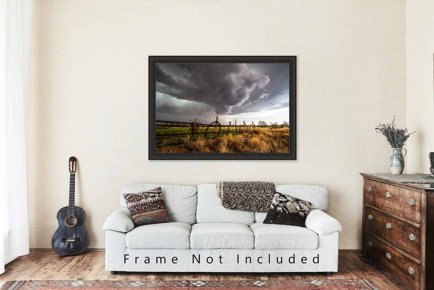 Storm Photography Print (Not Framed) Picture of Thunderstorm Over Barbed Wire Fence on Stormy Day in Oklahoma Farm and Ranch Wall Art Western Decor
