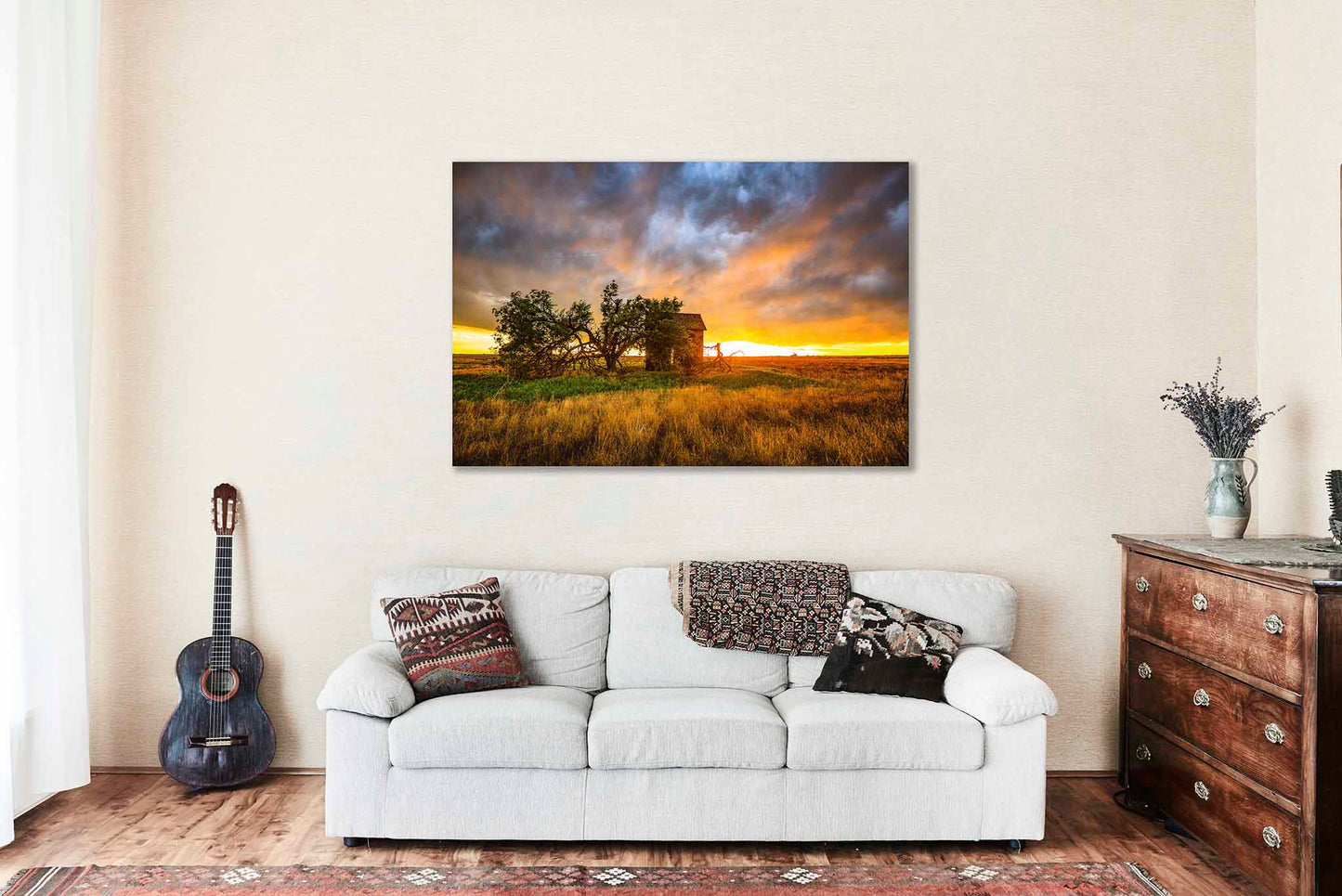 Prairie Metal Print | Barn and Windswept Tree Photography | Stormy Sunset Wall Art | Oklahoma Photo | Great Plains Decor | Ready to Hang