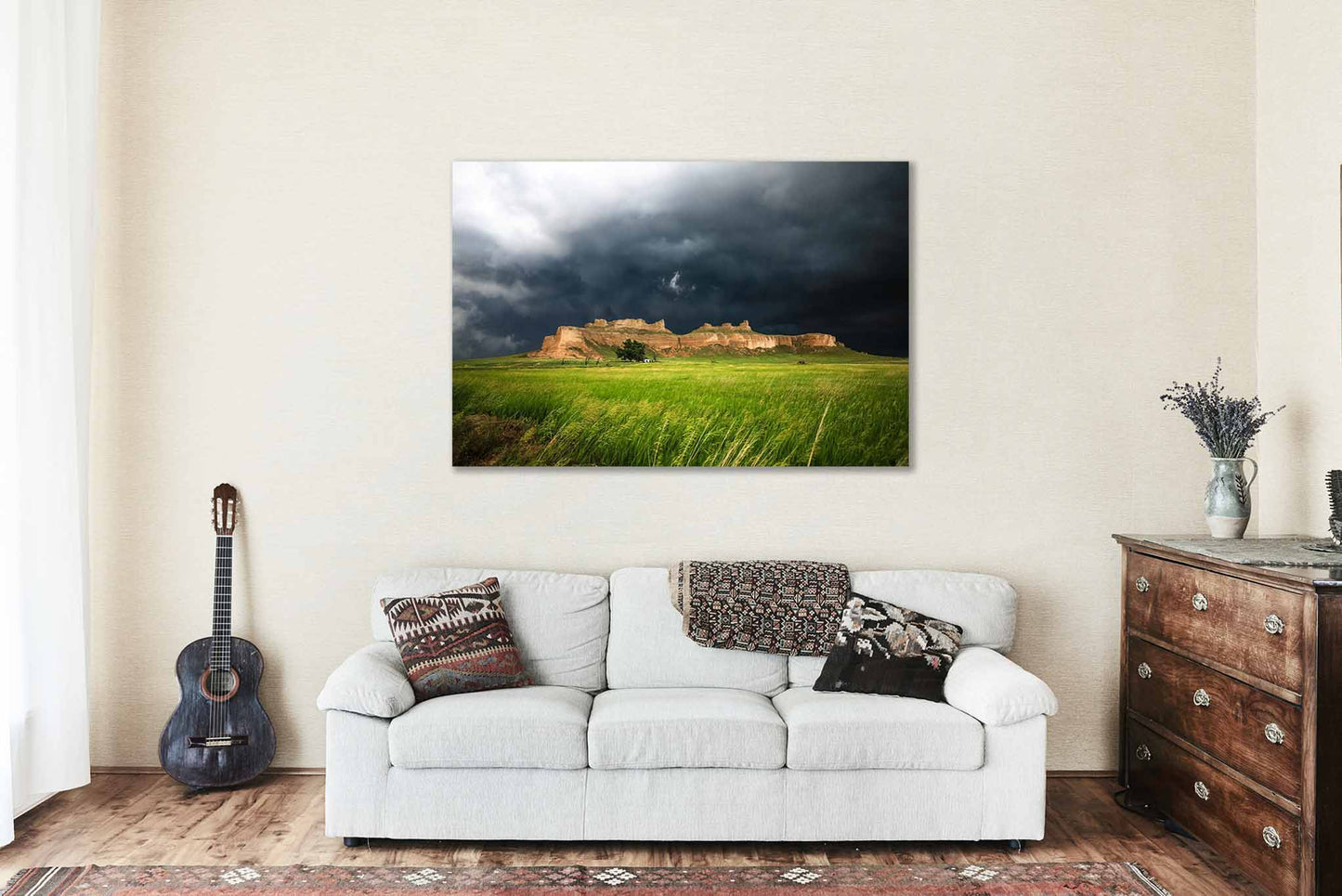 Nebraska Landscape Canvas | Stormy Sky Gallery Wrap | Prairie Photography | Bluff Wall Art | Western Decor | Ready to Hang