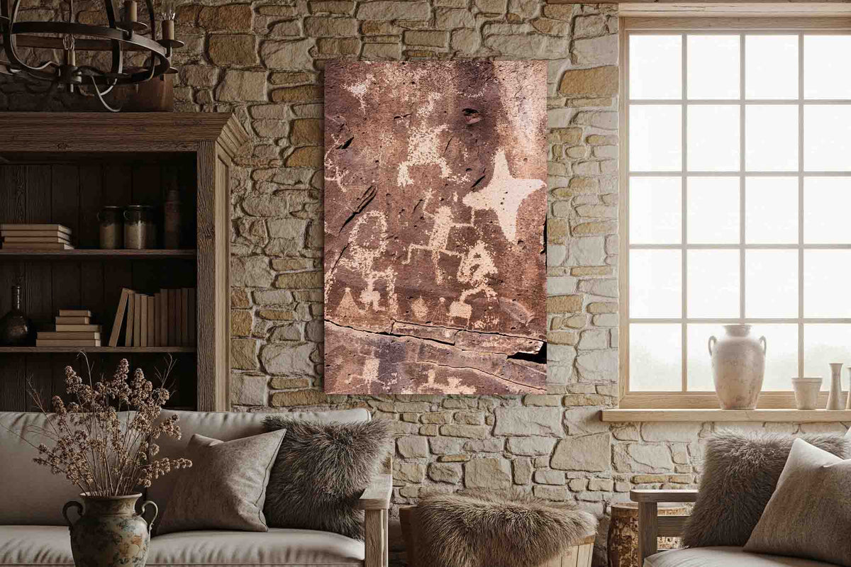 Petroglyphs in Santa Fe New Mexico Canvas Wall Art | Vertical Ancient Rock Photography Southwestern Decor