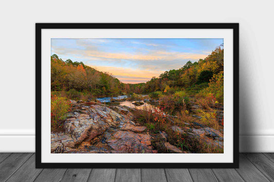 Framed Beavers Bend print with optional mat of fall color surrounding a creek at sunset on an autumn evening near Broken Bow Lake, Oklahoma by Sean Ramsey of Southern Plains Photography.