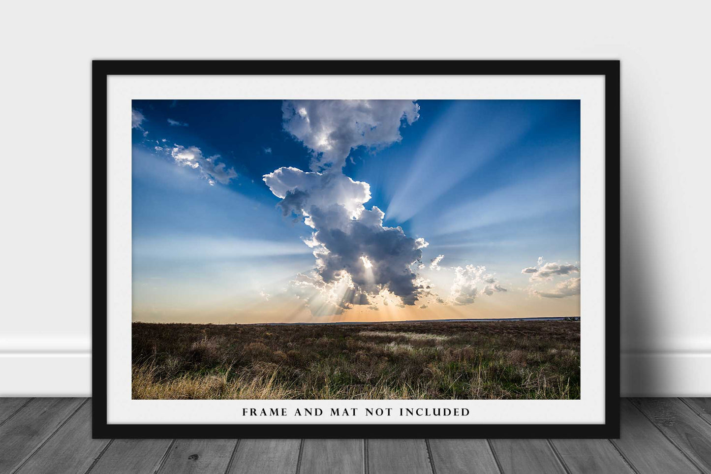 Cloud Photography Print - Fine Art Picture of Sunbeams Bursting From Behind Storm Cloud in Southwest Kansas Nature Photo Atmospheric Decor
