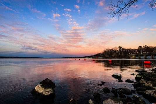 Landscape photography print of a peaceful sky over Grand Lake at sunset on a late winter evening in northeastern Oklahoma by Sean Ramsey of Southern Plains Photography.