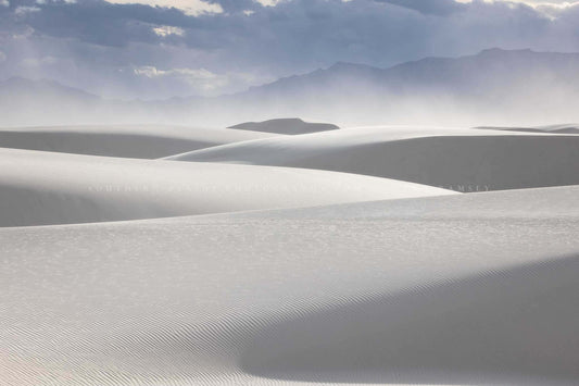 Desert southwest photography print of abstract sand dunes on a windy day at White Sand National Park, New Mexico by Sean Ramsey of Southern Plains Photography.