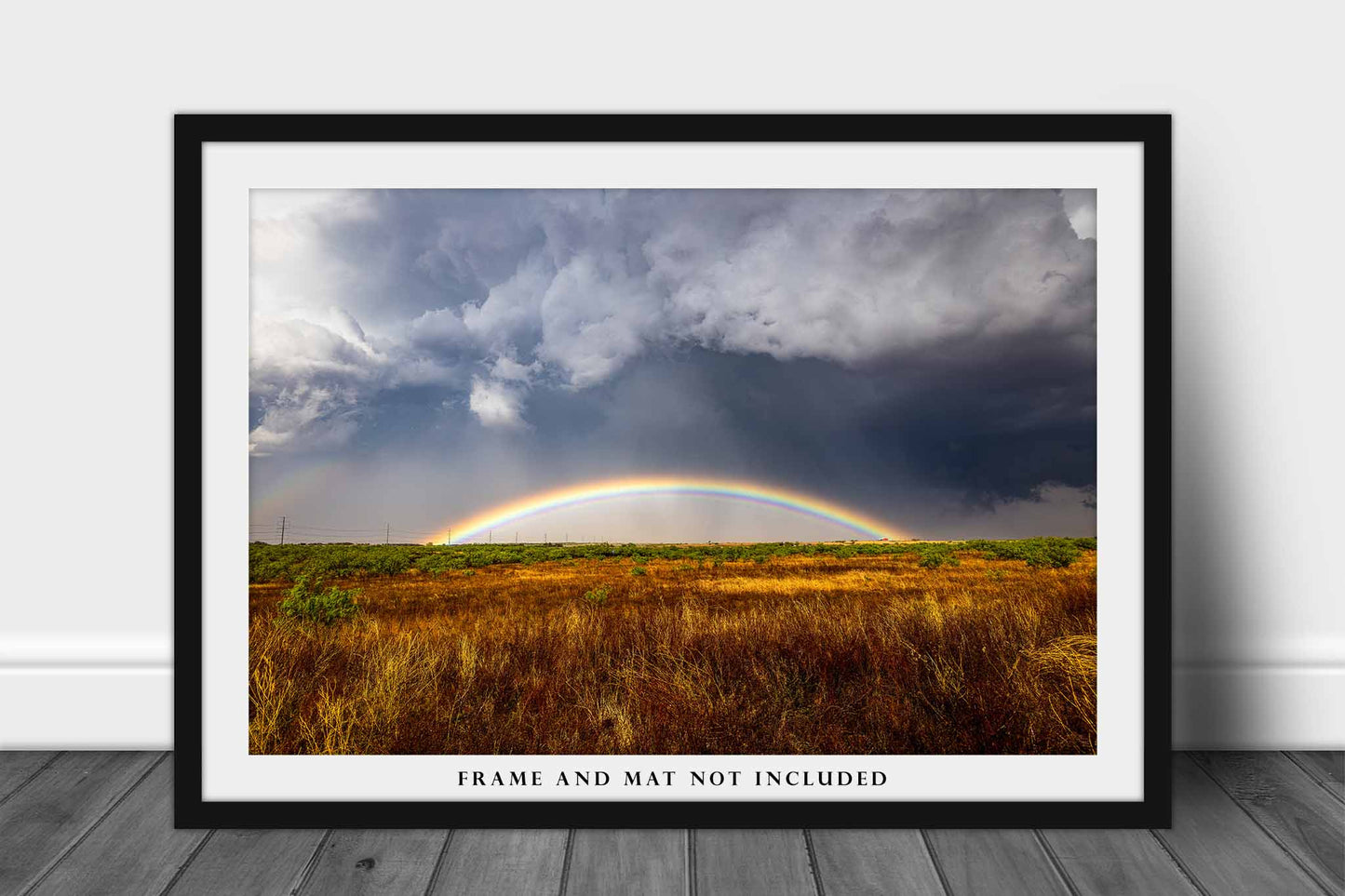 Great Plains Photography Print (Not Framed) Picture of Vibrant Rainbow Under Storm Clouds on Stormy Day in Texas Thunderstorm Wall Art Nature Decor