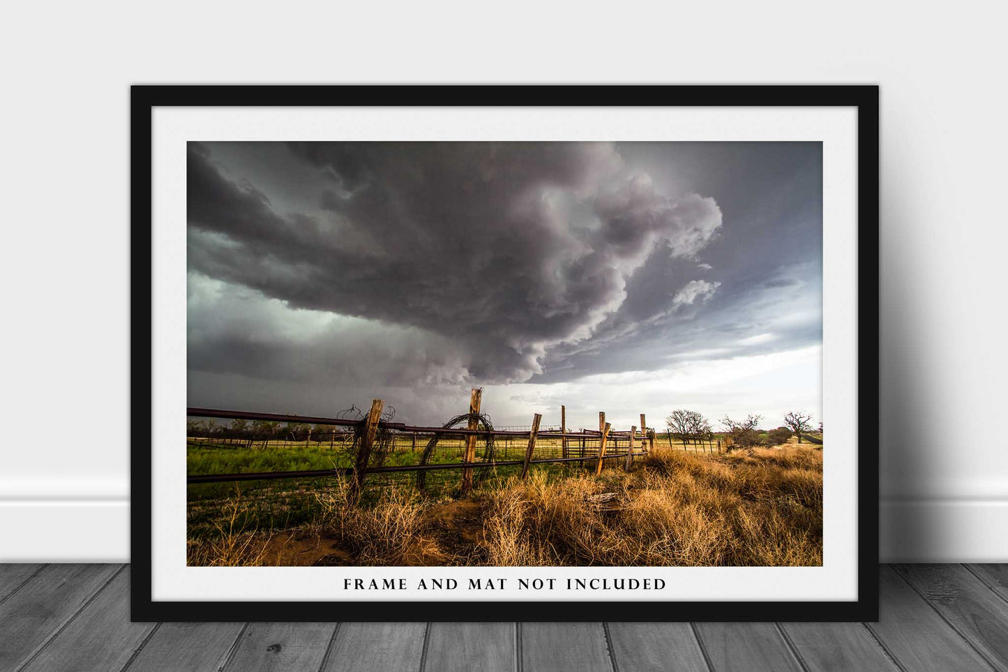 Storm Photography Print (Not Framed) Picture of Thunderstorm Over Barbed Wire Fence on Stormy Day in Oklahoma Farm and Ranch Wall Art Western Decor