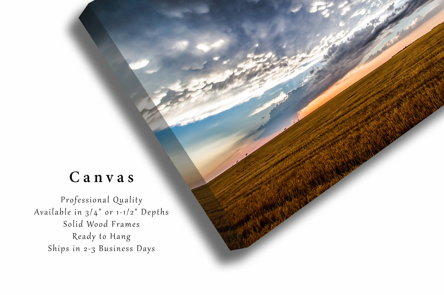 Great Plains Canvas Wall Art (Ready to Hang) Gallery Wrap of Clouds Over Field at Sunset After Stormy Evening in Texas Sky Photography Western Decor