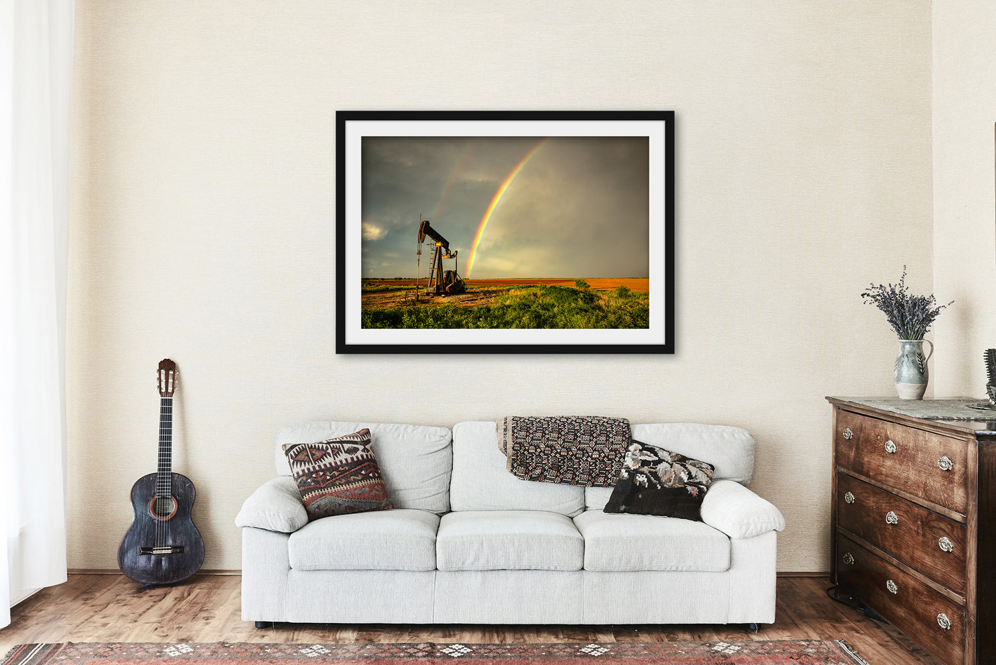 Pump Jack Framed and Matted Print | Rainbow Photo | Texas Decor | Oilfield Photography | Oil and Gas Wall Art | Ready to Hang