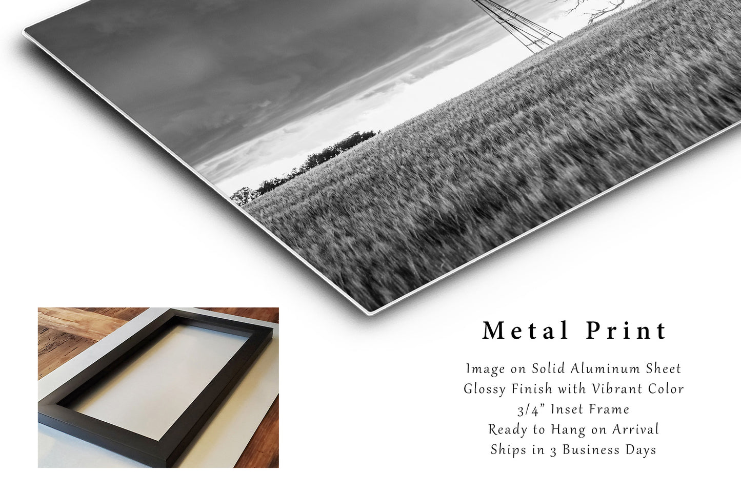 Country Metal Print | Windmill and Tree Photography | Oklahoma Wall Art | Black and White Photo | Farmhouse Decor | Ready to Hang