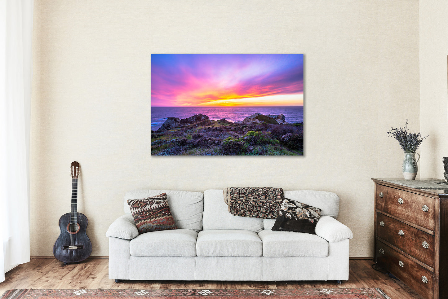 Canvas Wall Art | Scenic Sunset Over Pacific Ocean Picture | Big Sur Gallery Wrap | California Photography | Nature Decor