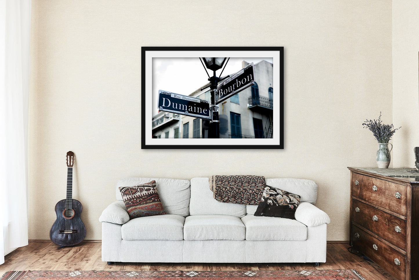 Framed NOLA Print with Optional Mat (Ready to Hang) Picture of Street Signs at Intersection of Dumaine and Bourbon Street in New Orleans Louisiana Wall Art French Quarter Decor