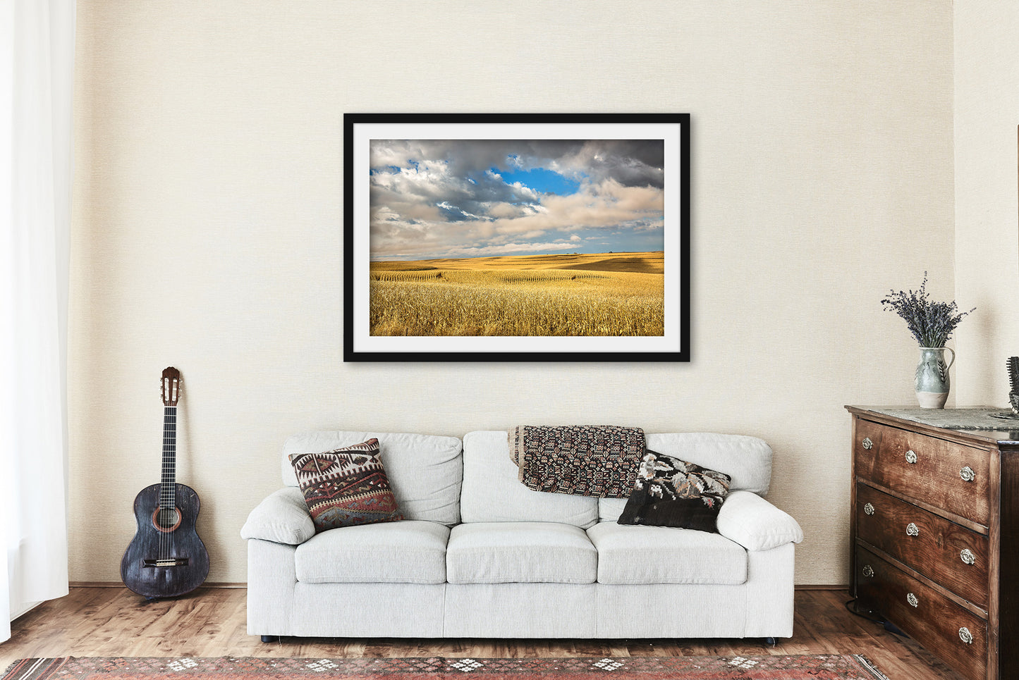 Framed Midwest Print with Optional Mat (Ready to Hang) Picture of Golden Terraced Corn Fields on Autumn Day in Iowa Farm Wall Art Farmhouse Decor