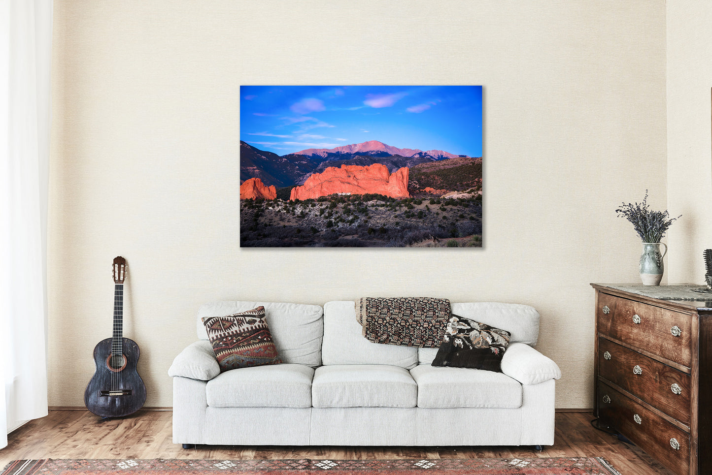 Canvas Wall Art | Pikes Peak Overlooking Garden of the Gods Picture | Rocky Mountain Gallery Wrap | Colorado Photography | Western Decor