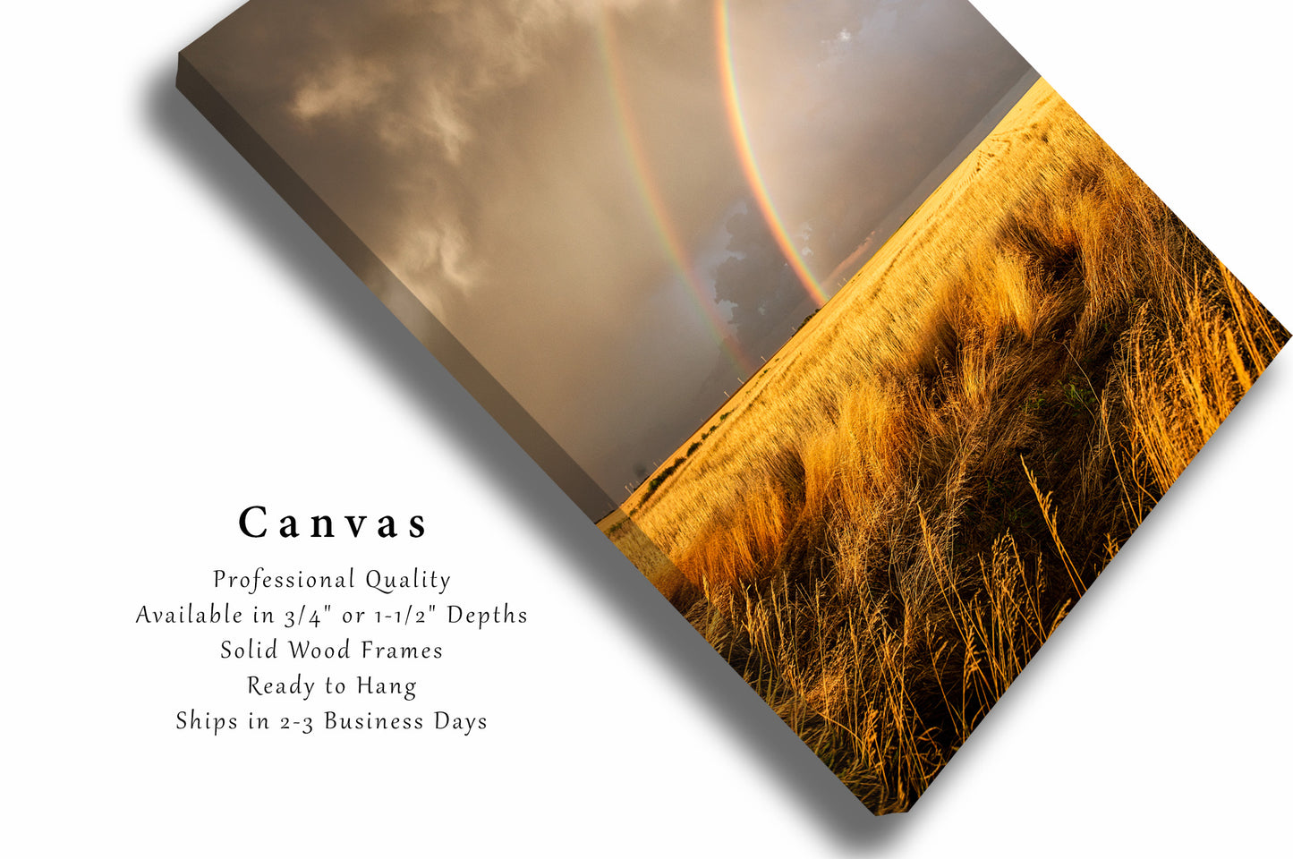 Canvas Wall Art | Rainbow Over Golden Wheat Field Picture | Vertical Gallery Wrap | Kansas Photography | Great Plains Decor