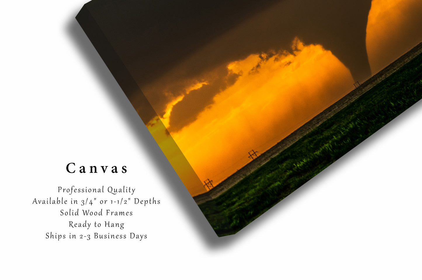 Storm Canvas Wall Art (Ready to Hang) Gallery Wrap of Large Tornado Appearing as Silhouette Against Evening Sky at Sunset in Kansas Thunderstorm Photography Weather Decor