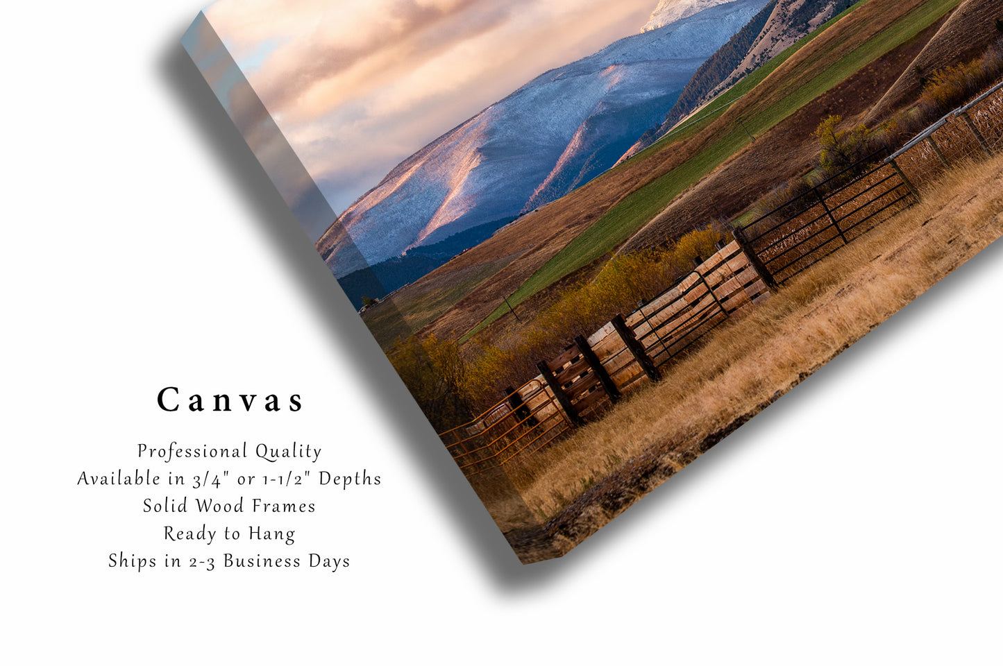 Western Canvas Wall Art - Gallery Wrap of Snowy Peak and Mountain Landscape Overlooking Valley on Autumn Day in Montana Rocky Mountain Decor