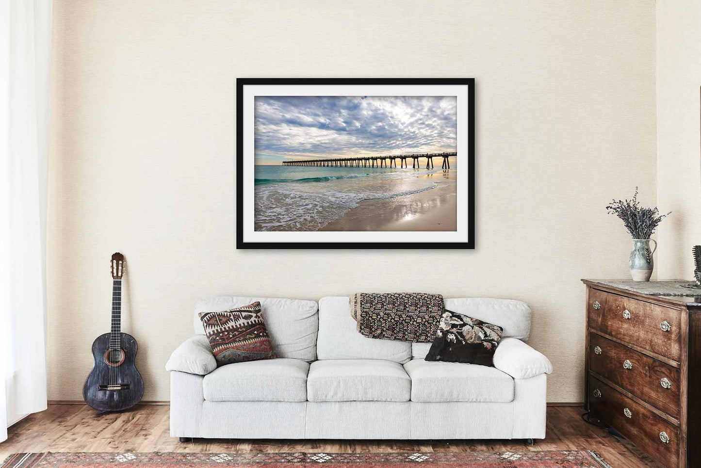 Pensacola Beach Pier Over Emerald Waters in Florida Framed Print | Gulf Coast Wall Art Coastal Decor