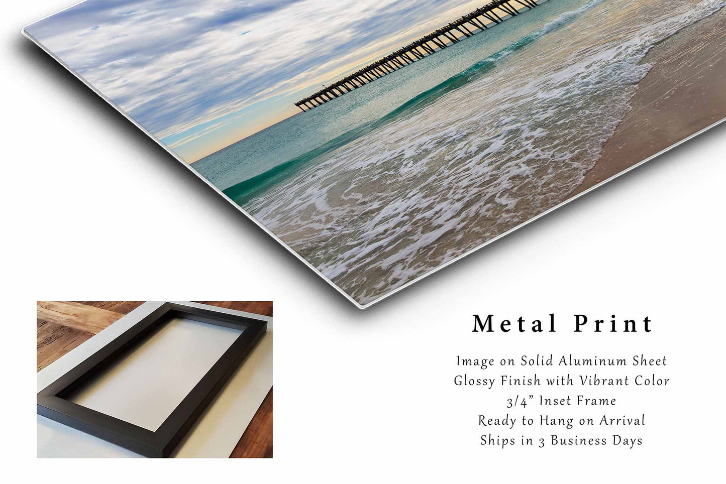 Pensacola Beach Pier Over Emerald Waters in Florida Metal Print Wall Art | Gulf Coast Photography Coastal Decor