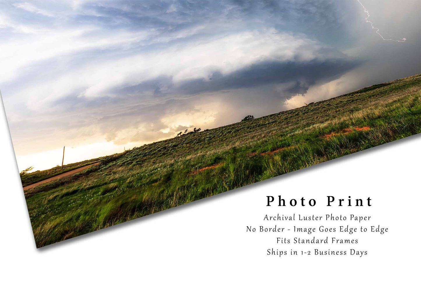 Storm Photography Print | Supercell Thunderstorm with Lightning Picture | Stormy Weather Wall Art | Oklahoma Sky Photo | Nature Decor | Not Framed