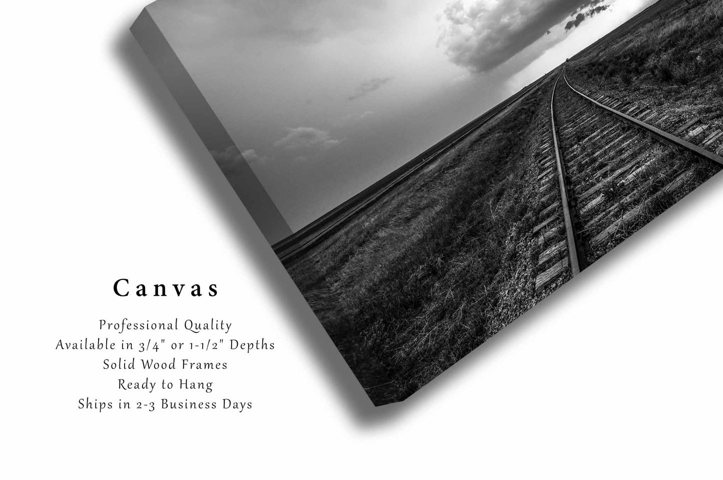 Storm Canvas | Black and White Gallery Wrap | Kansas Photography | Train Tracks Wall Art | Railroad Decor | Ready to Hang