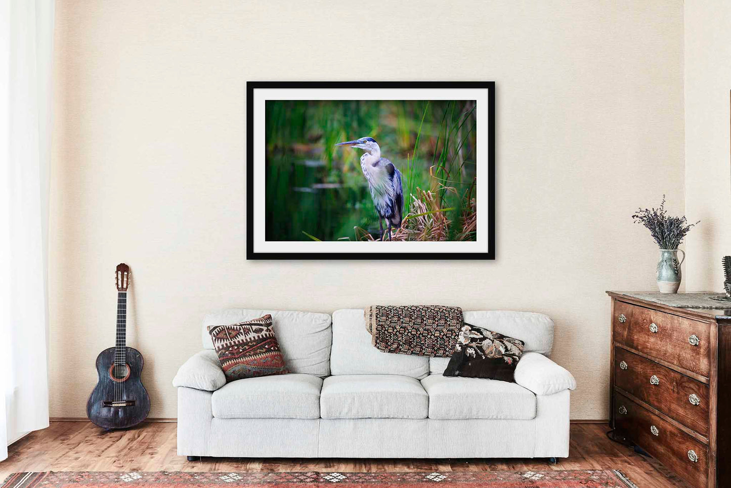 Great Blue Heron Framed and Matted Print | Water Bird Photo | Pinckney Island Decor | South Carolina Photography | Wildlife Wall Art | Ready to Hang