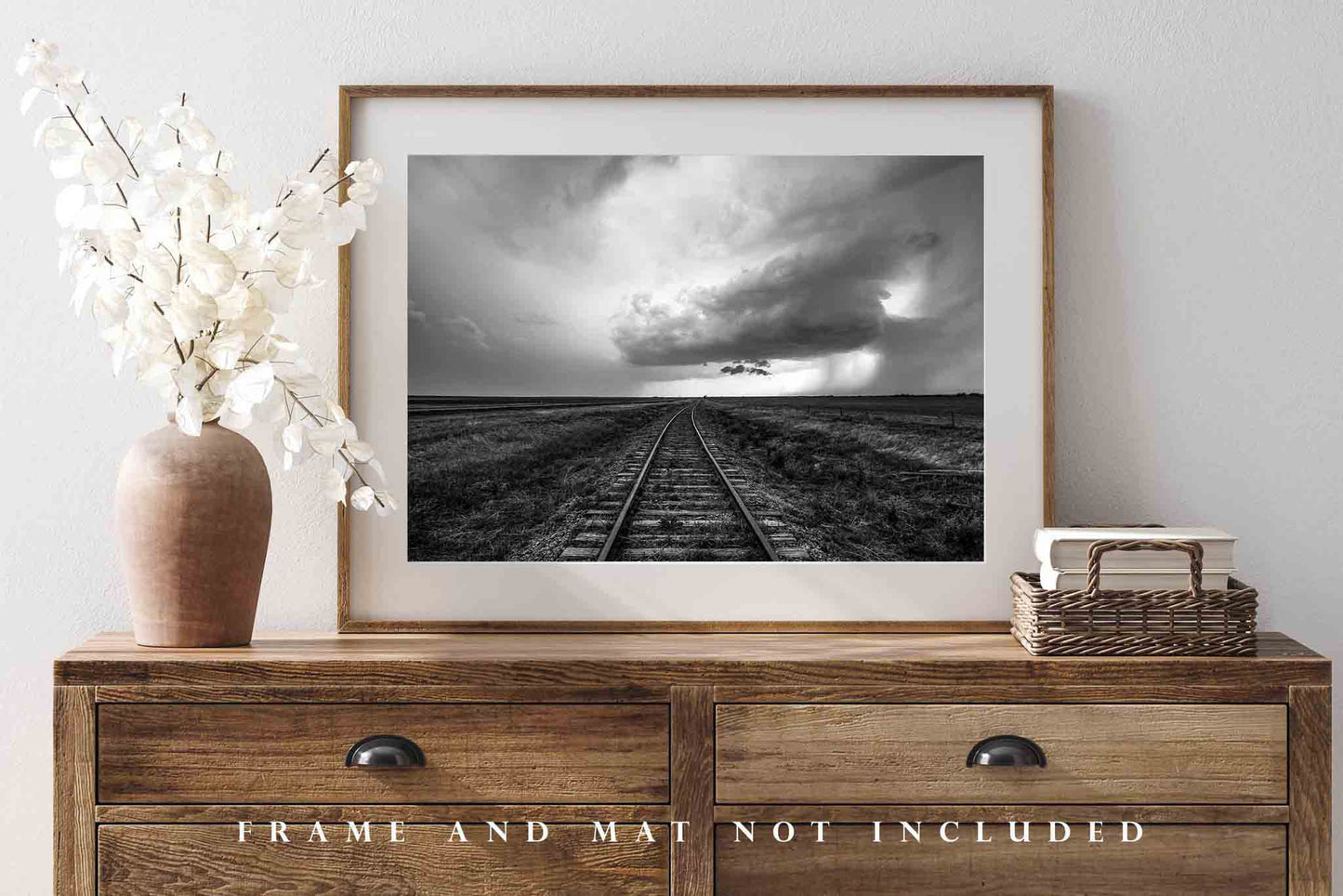 Railroad Photo | Train Tracks Leading to Storm Cloud Picture | Kansas Wall Art | Black and White Photography | Wanderlust Decor