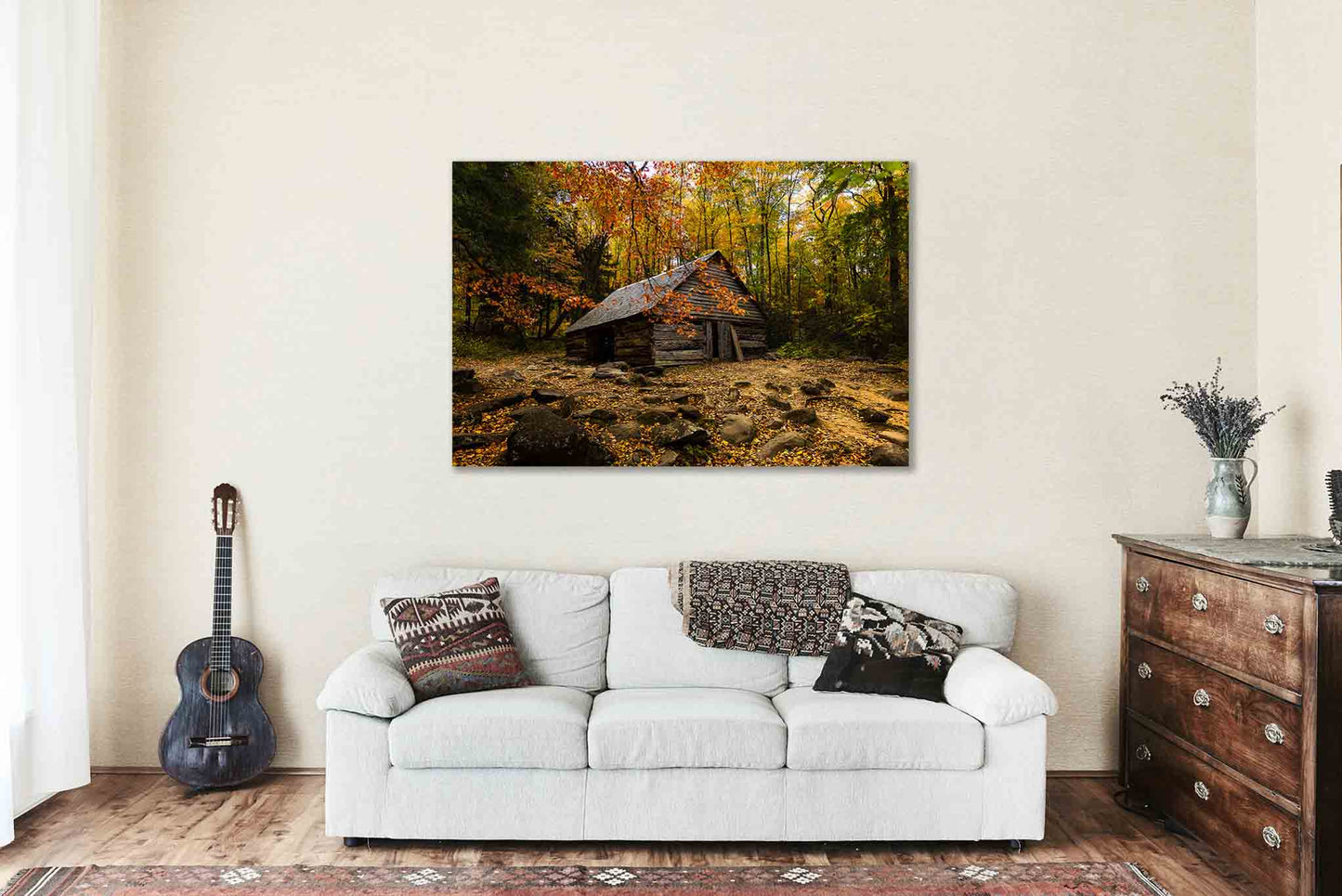 Country Metal Print (Ready to Hang) Photo on Aluminum of Old Barn Surrounded by Fall Foliage on Autumn Day in Tennessee Great Smoky Mountains Wall Art Rustic Decor
