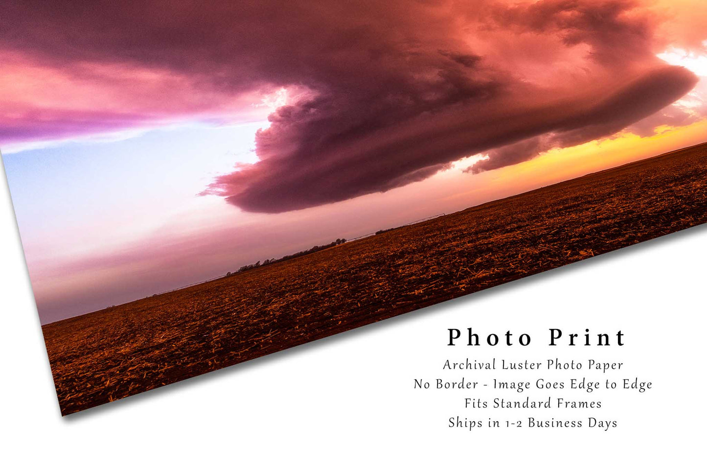 Storm Photography Print (Not Framed) Picture of Supercell Thunderstorm with Red Hue Over Open Field at Sunset on Stormy Spring Evening in Kansas Weather Wall Art Nature Decor