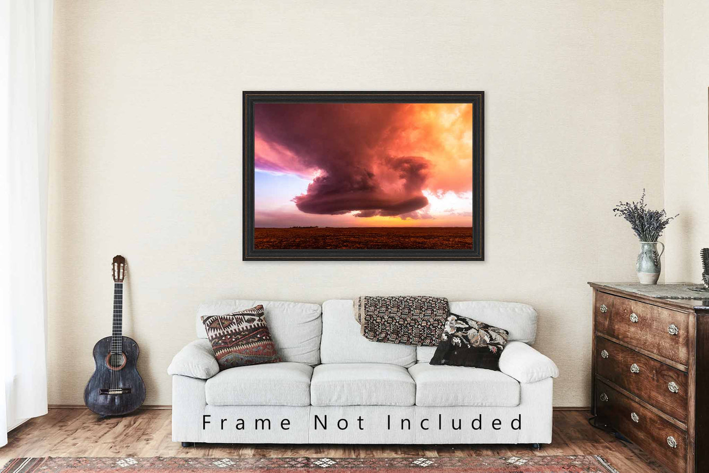 Storm Photography Print (Not Framed) Picture of Supercell Thunderstorm with Red Hue Over Open Field at Sunset on Stormy Spring Evening in Kansas Weather Wall Art Nature Decor