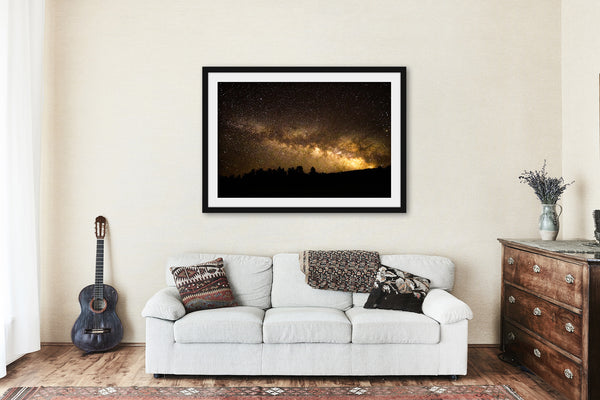 Framed and Matted Print - Picture of Milky Way Over Tree Line Silhouette in Colorado Night Sky Astrophotography Wall Art Celestial Decor